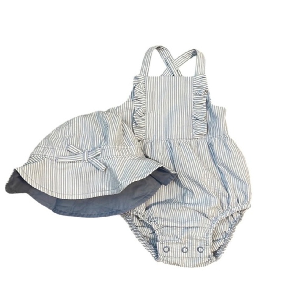 Carter’s infant coord set blue white striped onesie matching hat set New Size 3M
